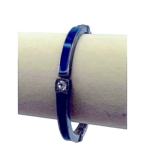 Blue Faceted Necklace & Bangle Set Geometric Design Silver-Tone Chain. N71 - Picture 6 of 12